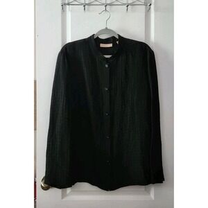 Kate Hill‎ Women's Silk Linen Blouse Button Up Long Sleeve Black Size 3X